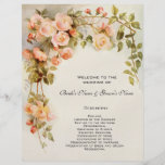 Le programme vintage de mariage, rose de rose fleu prospectus avec motif