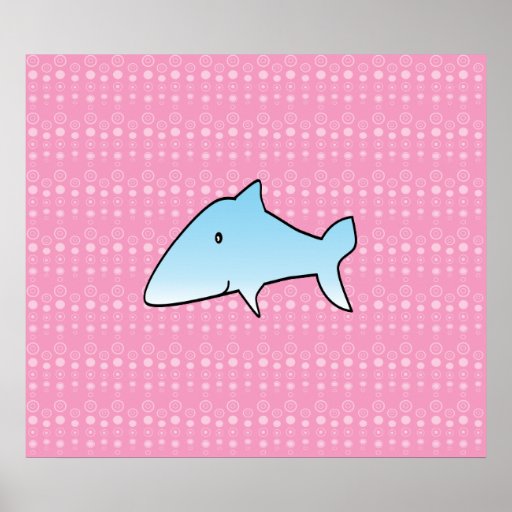 Le requin bleu sur le rose bouillonne affiche