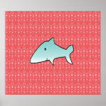 Le requin bleu sur le rouge bouillonne affiche
