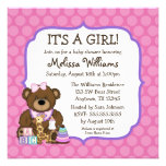 Le rose doux d'ours pointille des invitations de b
