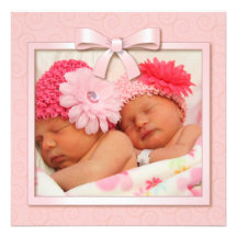 Le rose pointille le faire-part de naissance jumea