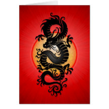 Le rouge a éclaté le dragon chinois cartes de vœux