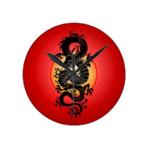 Le rouge a éclaté le dragon chinois pendule murale