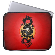 Le rouge a éclaté le dragon chinois housse ordinateur