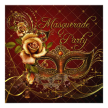 Le rouge de partie de mascarade masque l'anniversa invitations