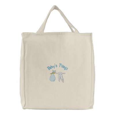 Le sac brodé par choses de bébé bleu Le sac brodé par choses de bébé bleu
