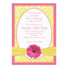Le Sip jaune rose N de marguerite de Gerbera voien Invitations Personnalisées