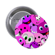 LE SMILEY POURPRE ET ROSE FAIT FACE AU COLLAGE PIN'S AVEC AGRAFE