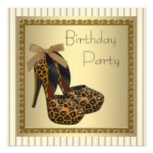 Le talon haut d'or chausse l'anniversaire du léopa invitations