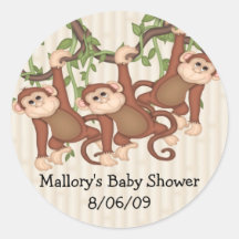 Le triplet Monkeys le baby shower Adhésif Rond