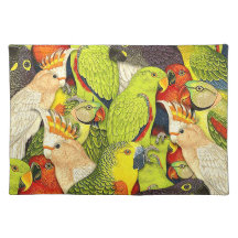 Le vert lunatique de nature Parrots le motif d'ois Set De Table