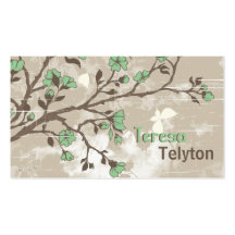 Le vert vintage fleurit le taupe grunge floral carte de visite