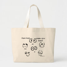 Le visage drôle de bande dessinée observe le sac f