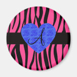 Le zèbre rose barre des roses de bleu de monogramm magnets pour réfrigérateur