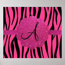 Le zèbre rose barre le monogramme affiche