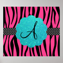 Le zèbre rose barre le monogramme poster