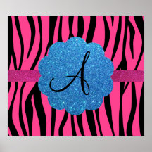 Le zèbre rose barre le monogramme posters