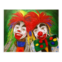 L'enfant fait le clown peinture carte postale