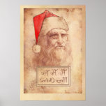 Leonardo da Vinci humoristique comme Père Noël Posters