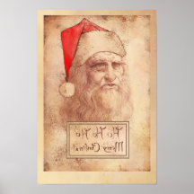 Leonardo da Vinci humoristique comme Père Noël Posters