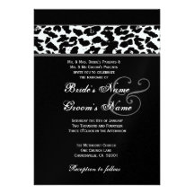 Léopard noir et blanc épousant le papier métalliqu cartons d'invitation personnalisés