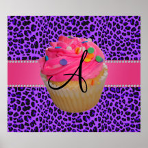Léopard rose de pourpre de petit gâteau de monogra poster
