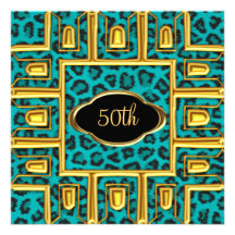 Léopard Teal 2 de fête d'anniversaire Faire-parts