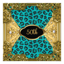 Léopard Teal 4 de fête d'anniversaire Invitation