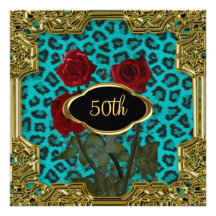 Léopard Teal 5 de fête d'anniversaire Invitations