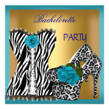 Léopard Teal de zèbre de partie de Bachelorette Invitations Personnalisables