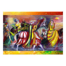 Les CAVALIERS PENDANT LA NUIT, brun jaune rouge mi Cartons D'invitation