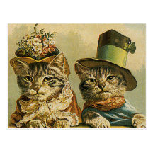 Les chats drôles victoriens vintages dans des chap carte postale