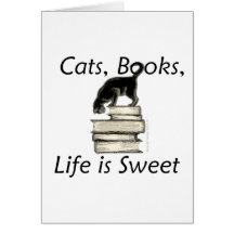 Les chats, livres, la vie est doux carte de vœux