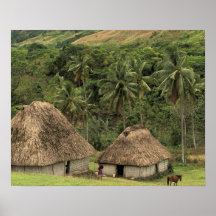Les Fidji, Viti Levu, Navala, maisons traditionnel Posters