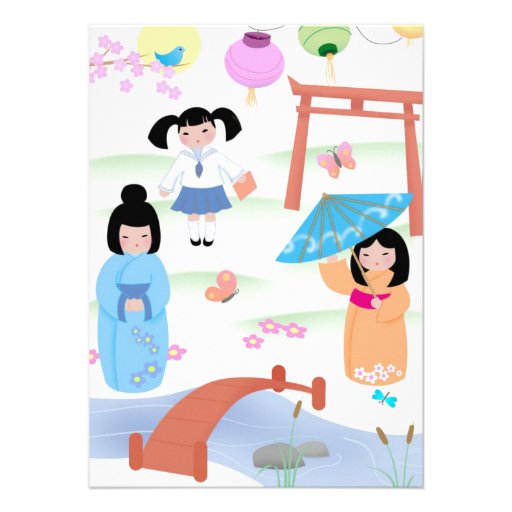 Les filles de style de Kokeshi carde des invitatio