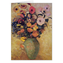 Les fleurs roses dans un vase vert, Odilon Redon f Carte De Vœux