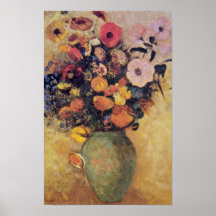Les fleurs roses dans un vase vert, Odilon Redon f Posters