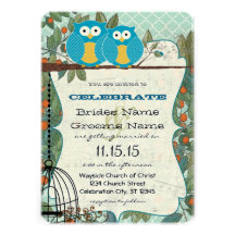 Les hiboux lumineux mignons d'Aqua marient mon mar Invitations Personnalisées