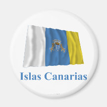 Les Îles Canaries ondulant le drapeau avec le nom  Aimants Pour Réfrigérateur