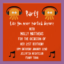 Les méduses oranges géniales DJ party invitations