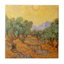 Les oliviers jaunissent le ciel Sun, Van Gogh, art Carreaux