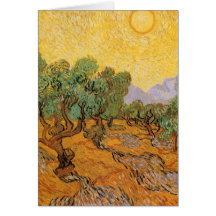Les oliviers jaunissent le ciel Sun, Van Gogh, art Carte