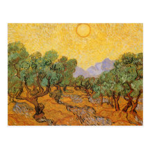 Les oliviers jaunissent le ciel Sun, Van Gogh, art Cartes Postales