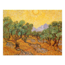 Les oliviers jaunissent le ciel Sun, Van Gogh, art Invitations Personnalisées
