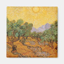 Les oliviers jaunissent le ciel Sun, Van Gogh, art Magnets
