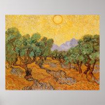 Les oliviers jaunissent le ciel Sun, Van Gogh, art Affiche