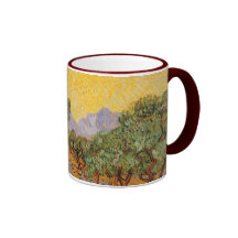 Les oliviers jaunissent le ciel Sun, Van Gogh, art Tasse