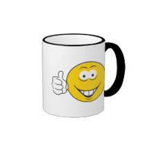 Les pouces lèvent le visage souriant tasse à café