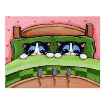 Les souris de lit existent - carte postale de chat