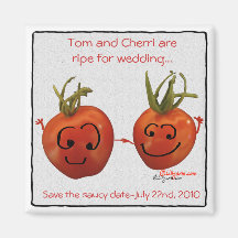 Les tomates rouges mignonnes de mariage sauvent le magnets pour réfrigérateur